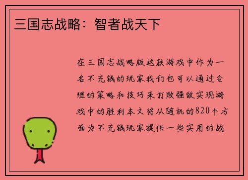 三国志战略：智者战天下